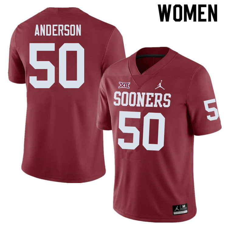 Women #50 Ben Anderson Oklahoma Sooners College Football Jerseys Sale-Crimson